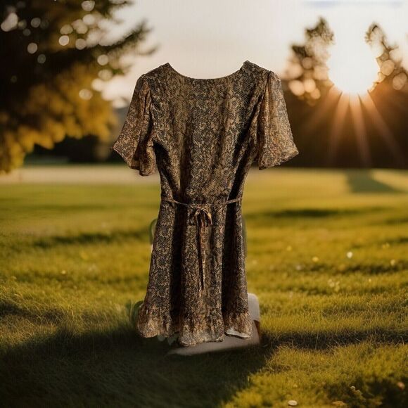 Abercrombie & Fitch Dress Women’s XS Brown Snakeskin Print Buttons Tie in Back - Picture 2 of 14